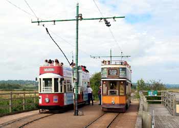 White Liverpool tram 11 at Seaton Electric Tramway.
