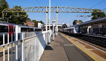 1940s LNER overhead wire support portal at Manor Park station.