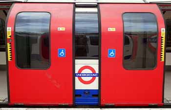 Wheelchair symbols on Central line 1992ts train doors.