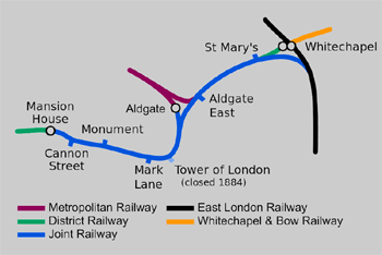 1884 Railway Map Aldgate Area London.