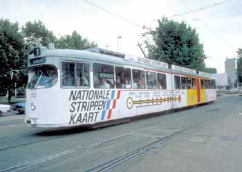 A Tram advertising the Dutch 'Strippenkaart' - see caption for full picture information.