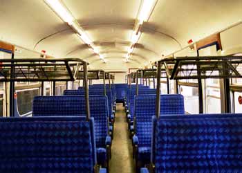 Inside Connex Mk1 train blue seats.