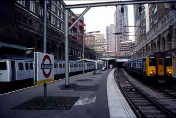 Barbican station trains in 1980s.