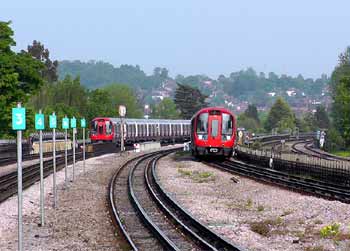 Metropolitan line S stock trains near Northwick Park station.