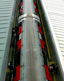 central line train with doors open on both sides Stratford Station London.