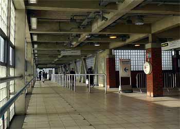 Inside West Ham station upper walkway.